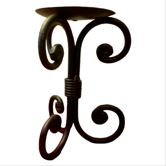 Vtg Candle Holder Tall Black Heavy Wrought Iron Swirl - Picture 2 of 3
